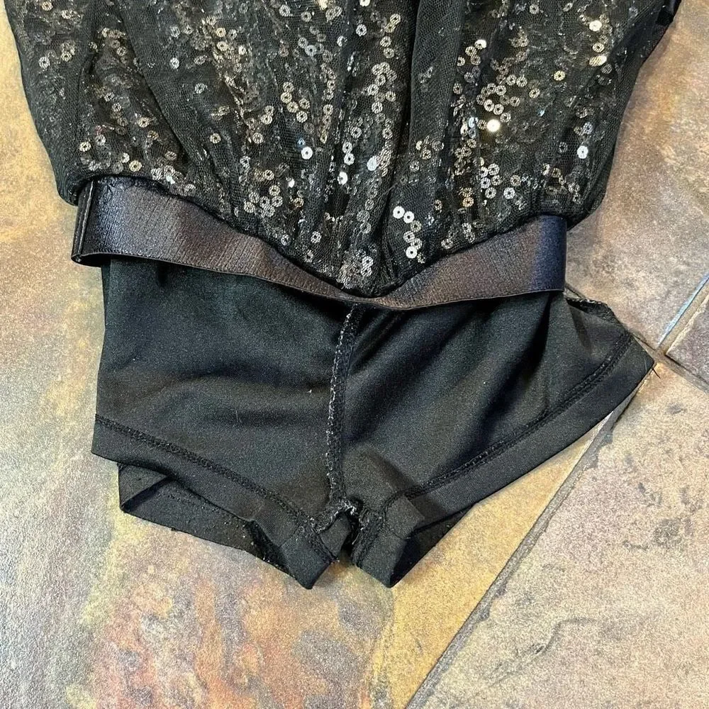 Justice Black Silver Sequin Pull-on Built-in Shorts Skirt Size 6